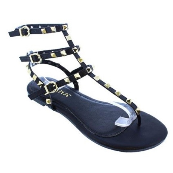 black gladiator studded sandals